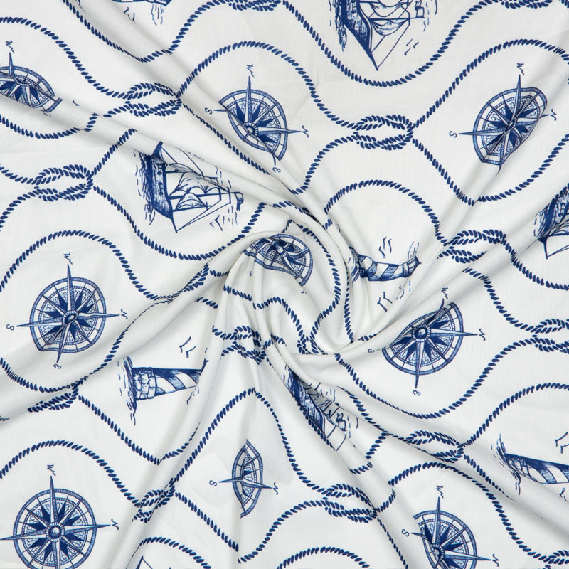 Royal Blue Object Digital Print American Crepe Fabric - Fabcurate