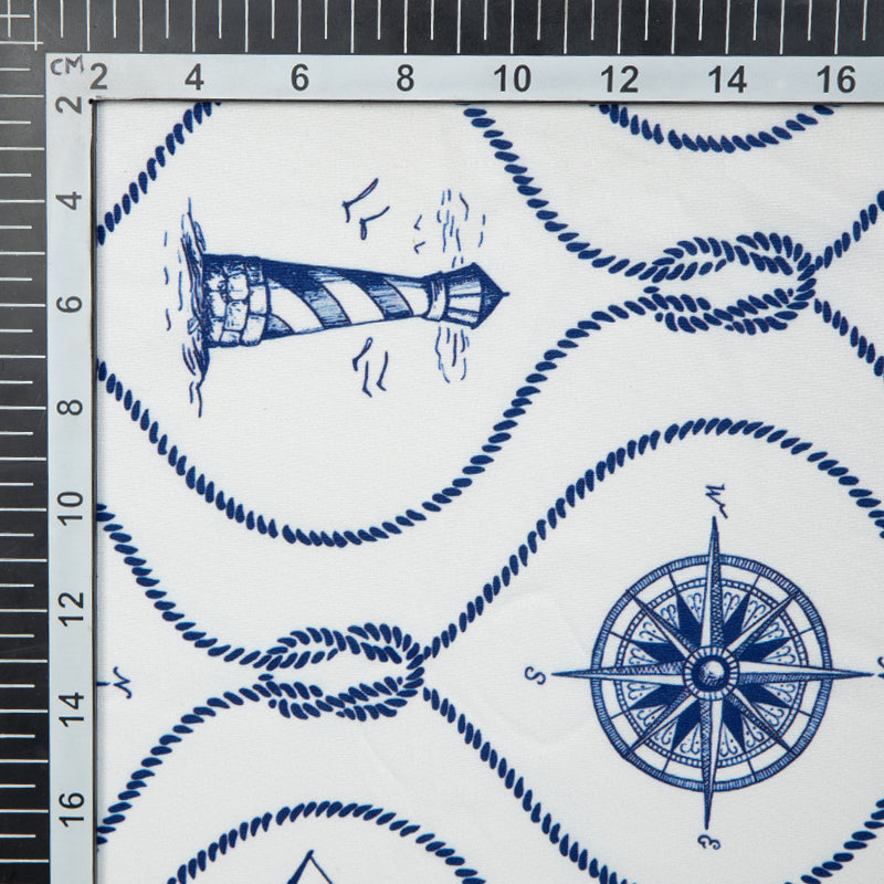 Royal Blue Object Digital Print American Crepe Fabric - Fabcurate