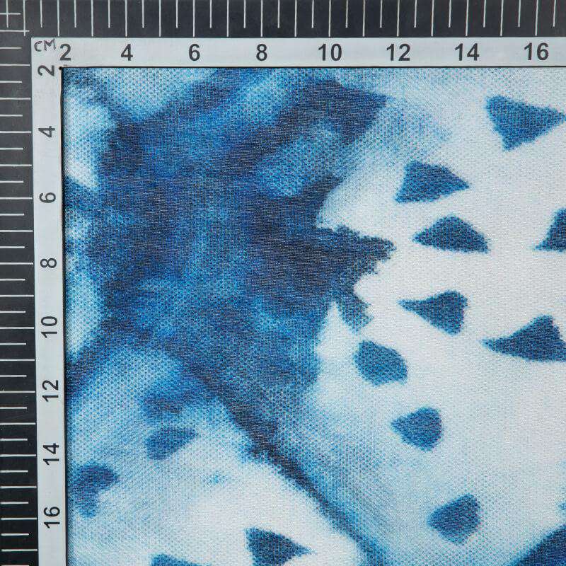 Royal Blue Shibori Digital Print Chanderi Fabric - Fabcurate