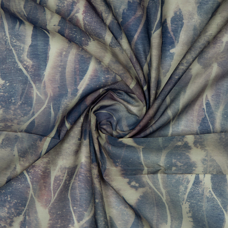 Beige Abstrcat Digital Print Chanderi Fabric - Fabcurate