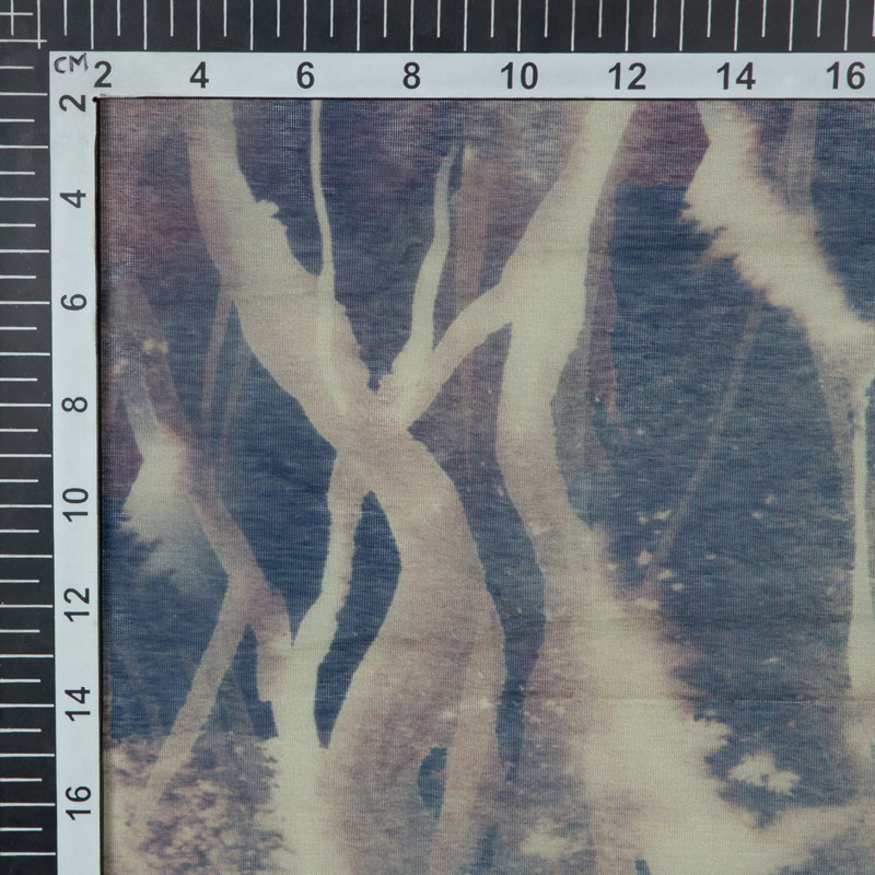 Beige Abstrcat Digital Print Chanderi Fabric - Fabcurate