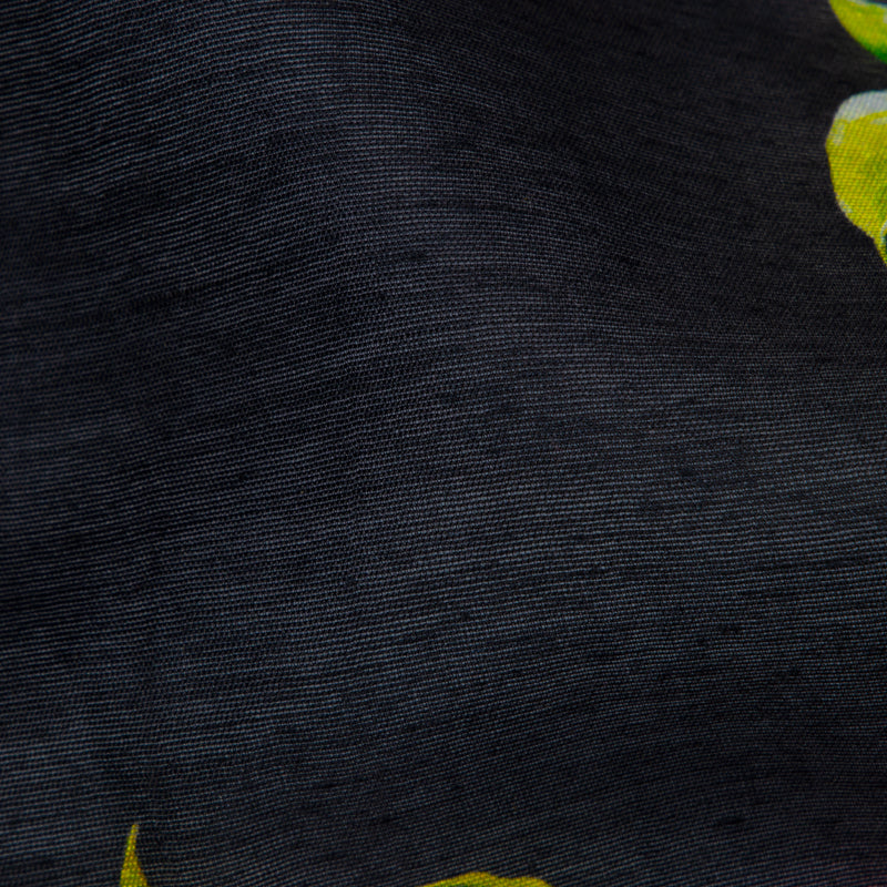 Black Floral Digital Print Chanderi Fabric - Fabcurate
