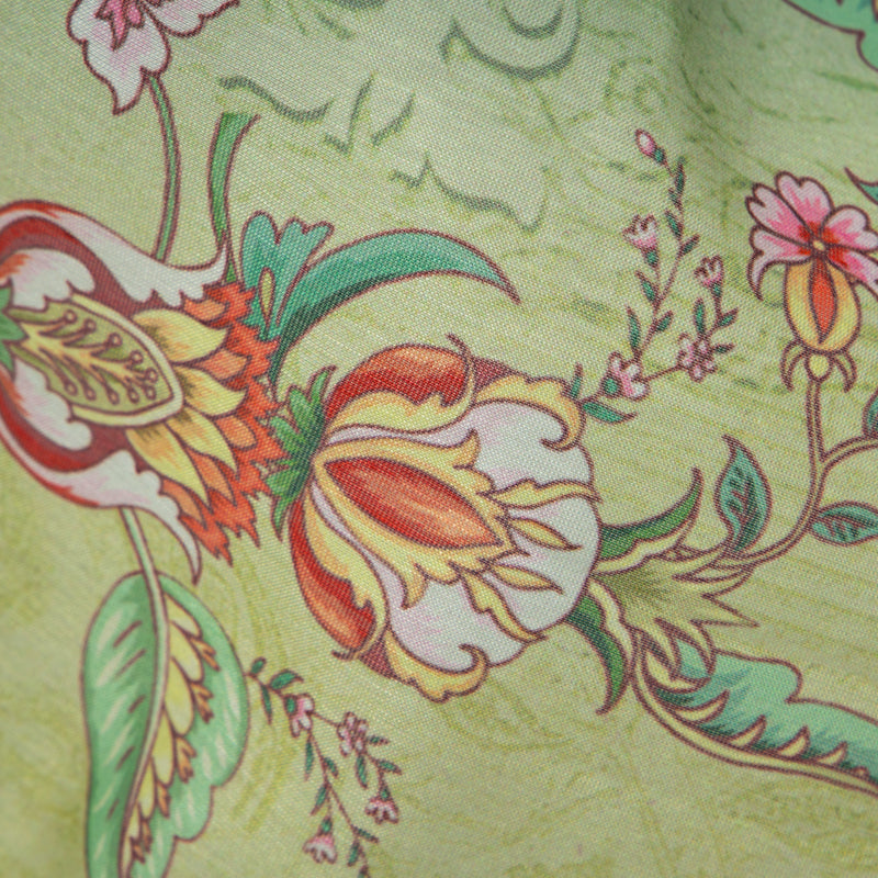 Olive Floral Digital Print Chanderi Fabric - Fabcurate