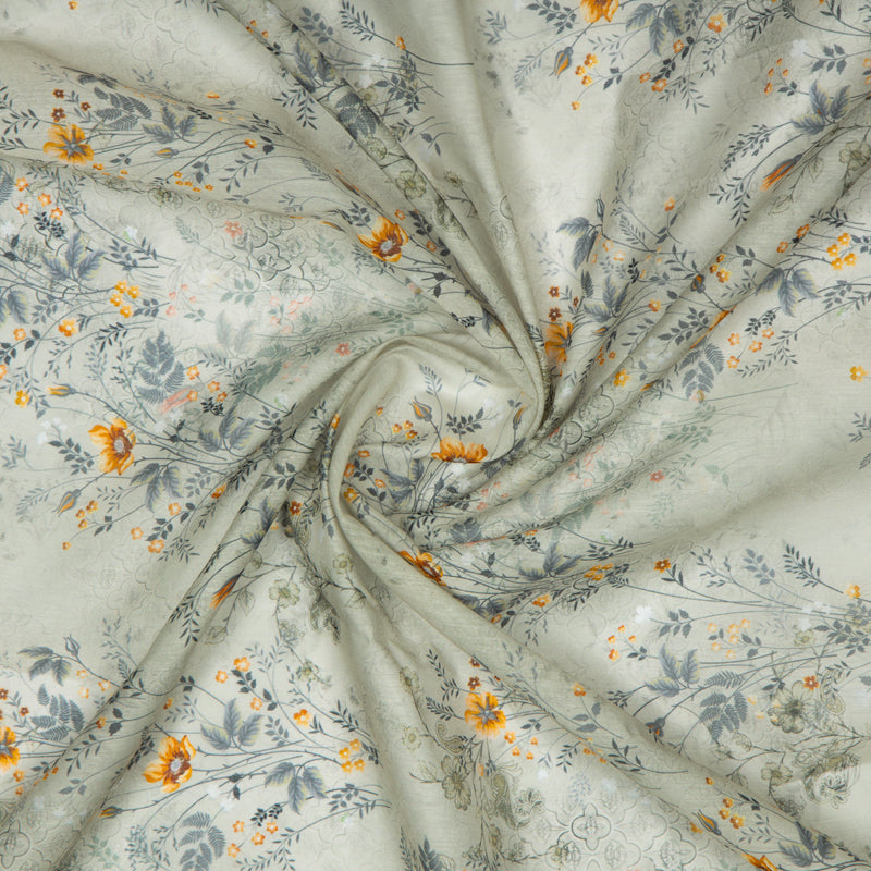 Beige Floral Digital Print Chanderi Fabric - Fabcurate