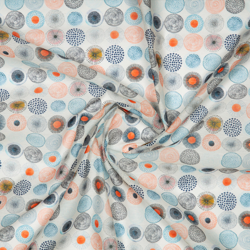 Cream Geometrical Digital Print Chanderi Fabric - Fabcurate