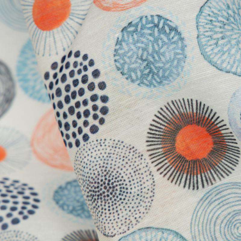 Cream Geometrical Digital Print Chanderi Fabric - Fabcurate