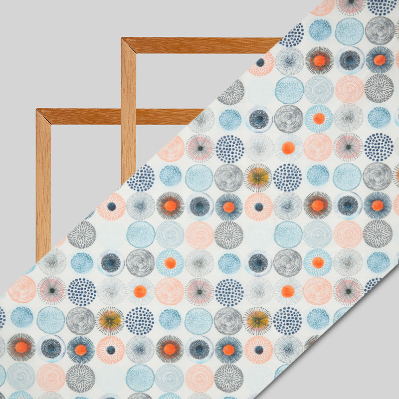 Cream Geometrical Digital Print Chanderi Fabric - Fabcurate
