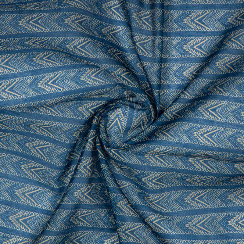 Pastel Blue Chevron Digital Print Chanderi Fabric - Fabcurate
