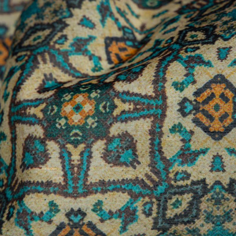 Beige Ethnic Digital Print Chanderi Fabric - Fabcurate