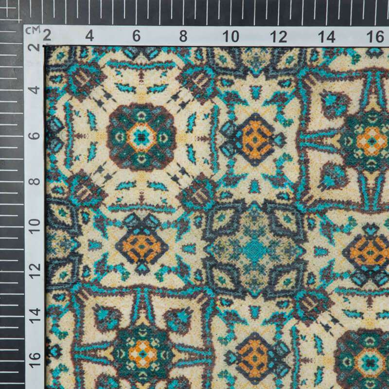 Beige Ethnic Digital Print Chanderi Fabric - Fabcurate