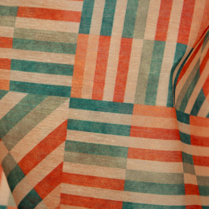 Pastel Orange Stripes Digital Print Chanderi Fabric - Fabcurate