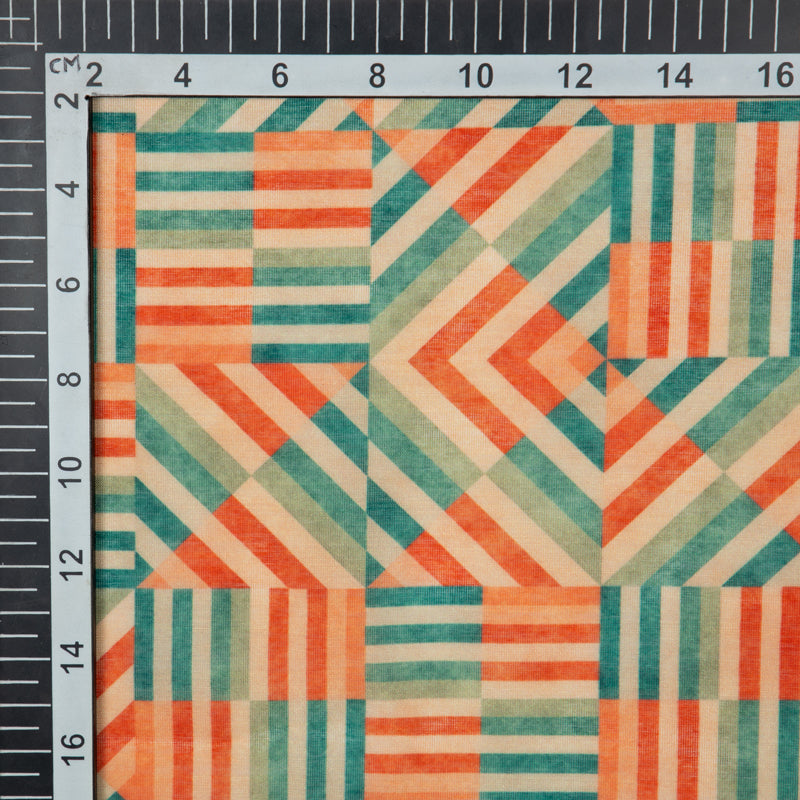 Pastel Orange Stripes Digital Print Chanderi Fabric - Fabcurate