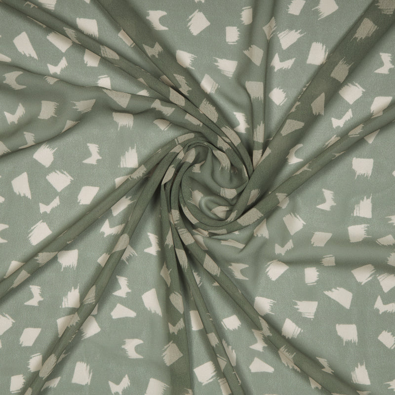 Light Grey And Peach Geometric Digital Print Georgette Fabric