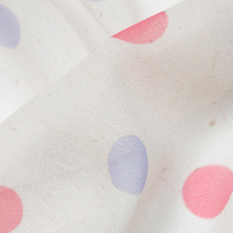 Cream Polka Dots Digital Print Georgette Fabric