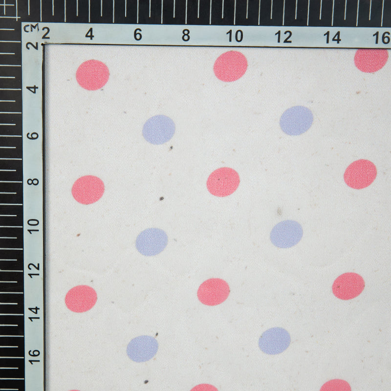 Cream Polka Dots Digital Print Georgette Fabric