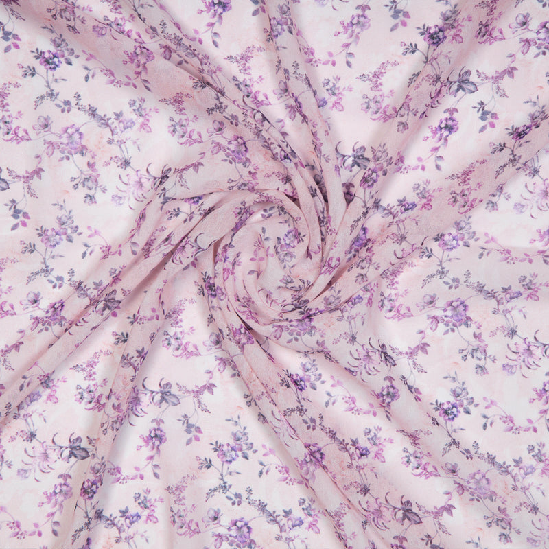 Pastel Pink Floral Digital Print Georgette Fabric