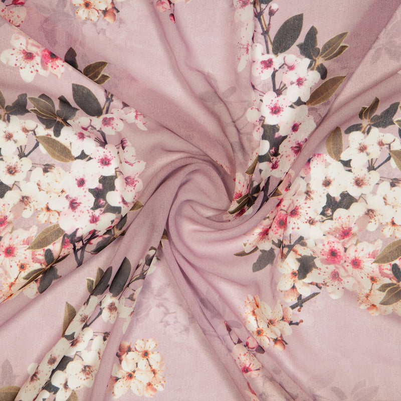 Light Greyish Pink Floral Digital Print Georgette Fabric