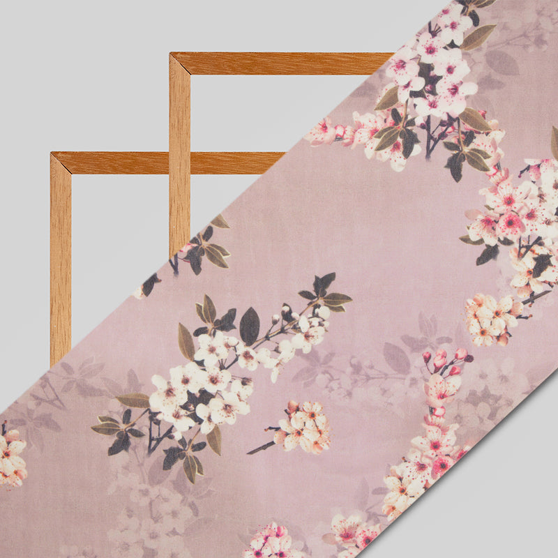 Light Greyish Pink Floral Digital Print Georgette Fabric