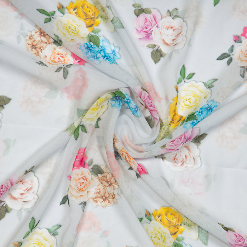 White Floral Digital Print Georgette Fabric