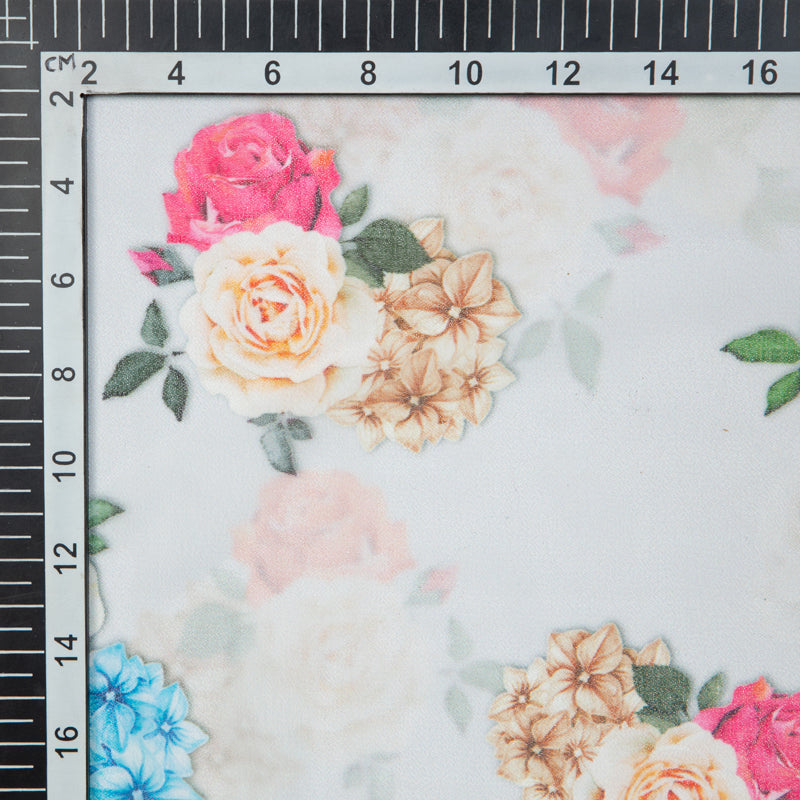 White Floral Digital Print Georgette Fabric