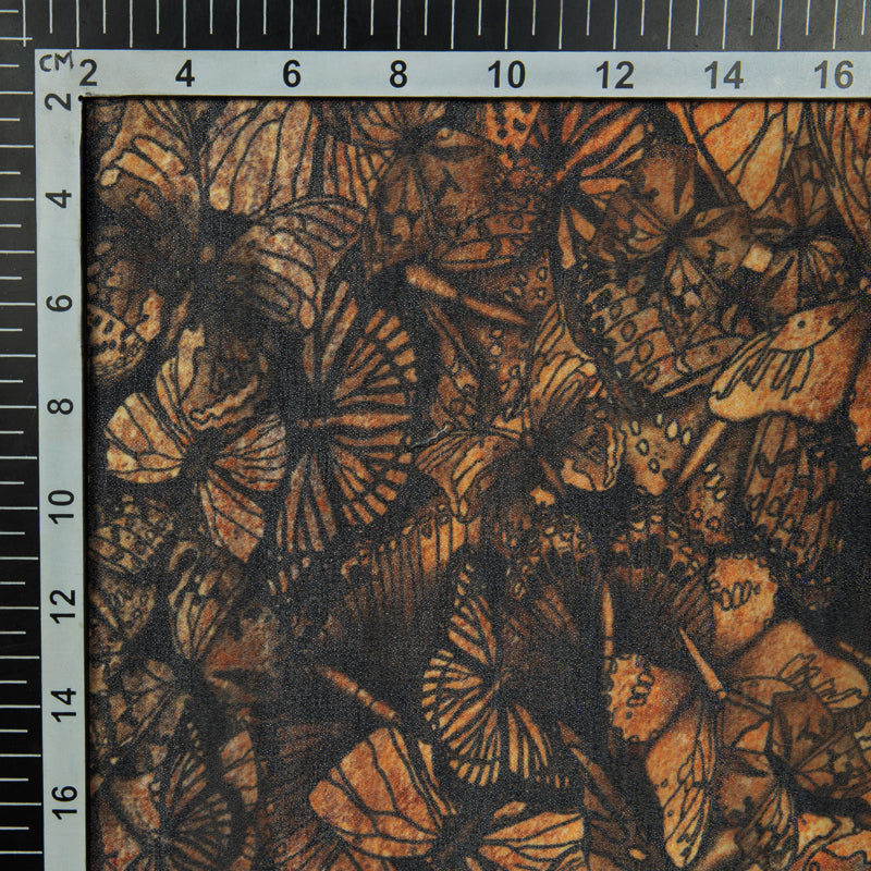 Black And Beige Butterfly Digital Print Georgette Fabric