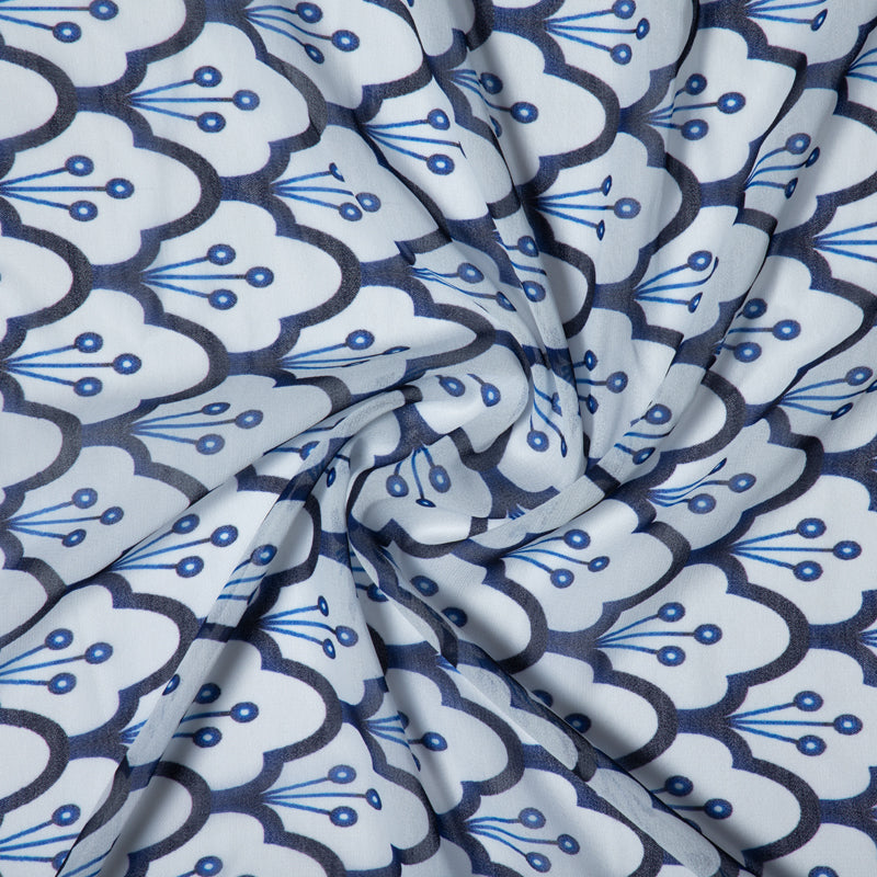 White Geometric Digital Print Georgette Fabric