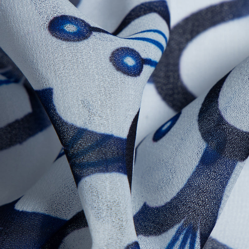 White Geometric Digital Print Georgette Fabric