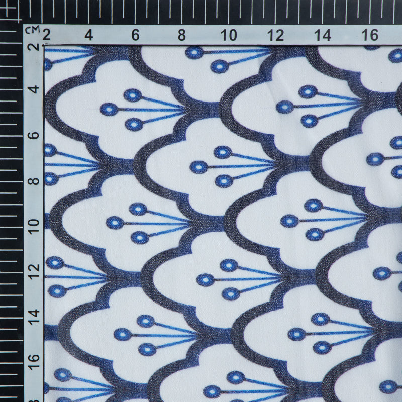 White Geometric Digital Print Georgette Fabric
