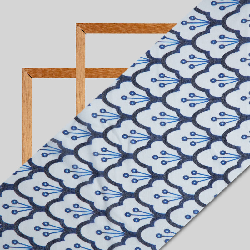 White Geometric Digital Print Georgette Fabric