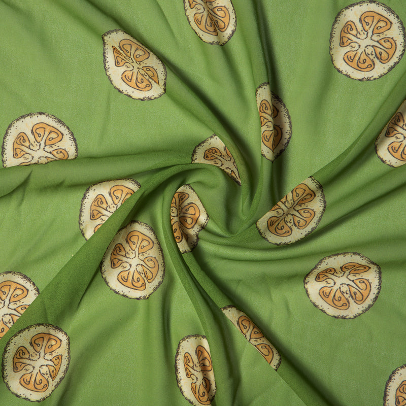 Green Object Digital Print Georgette Fabric