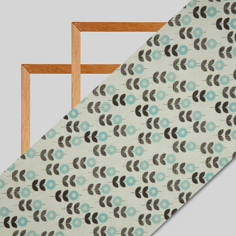 Beige Floral Digital Print Linen-Textured Fabric (Width 56 Inches) - Fabcurate