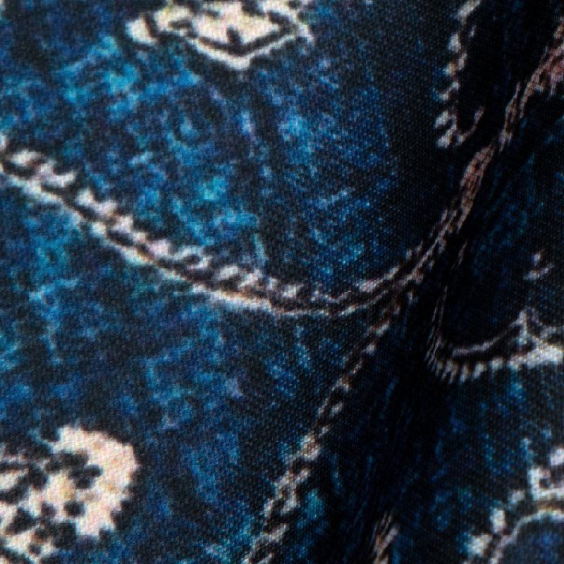 Navy Blue Ethnic Digital Print Modal Satin Fabric - Fabcurate