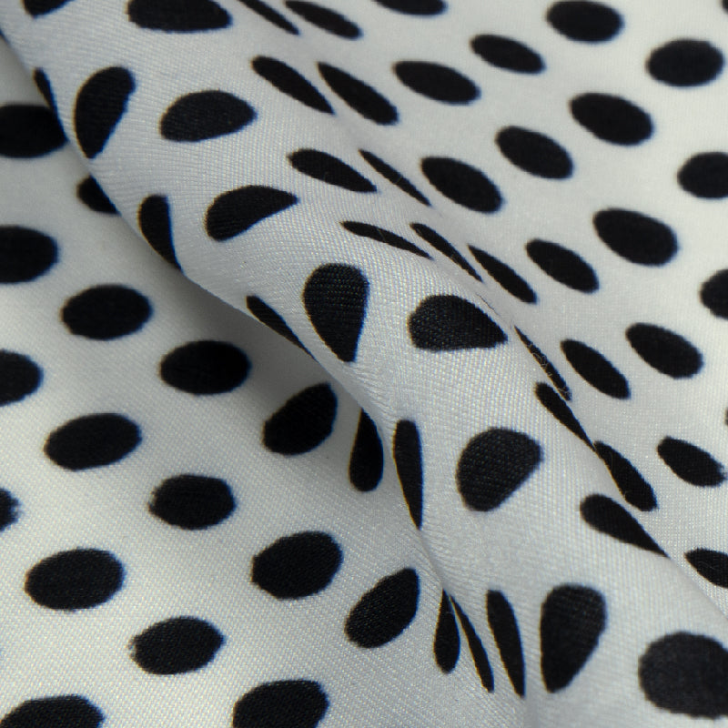 White And Black Polka Dots Digital Print Modal Satin Fabric - Fabcurate