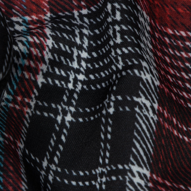 Red And Black Checks Digital Print Modal Satin Fabric - Fabcurate