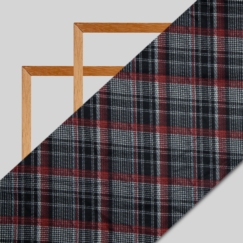 Red And Black Checks Digital Print Modal Satin Fabric - Fabcurate