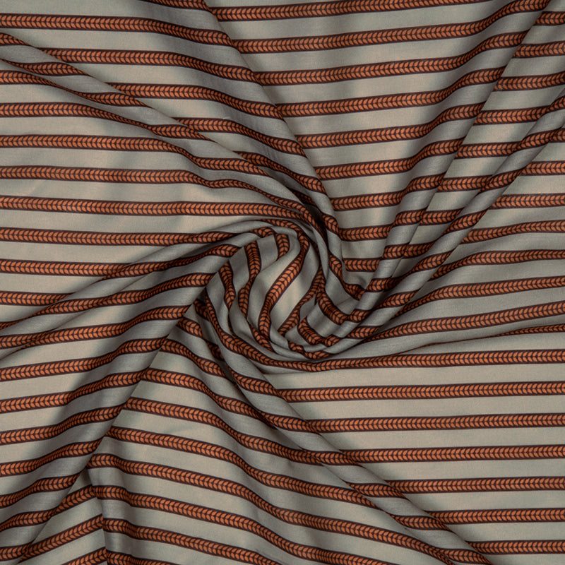 Beige Stripes Digital Print Muslin Fabric - Fabcurate