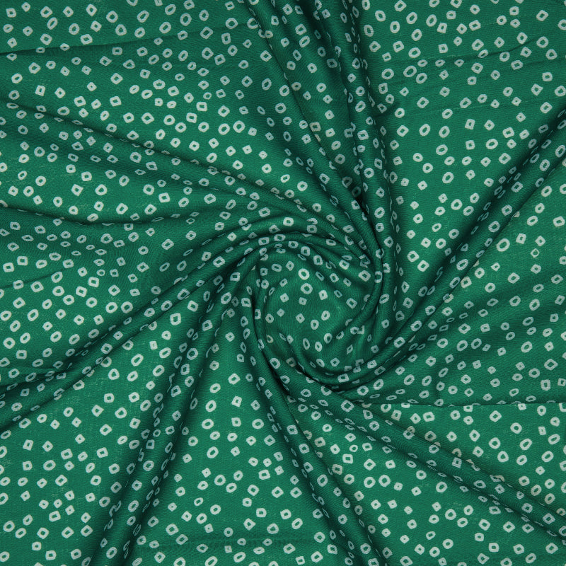 Bottle Green Bandhani Pattern Digital Print Muslin Fabric - Fabcurate