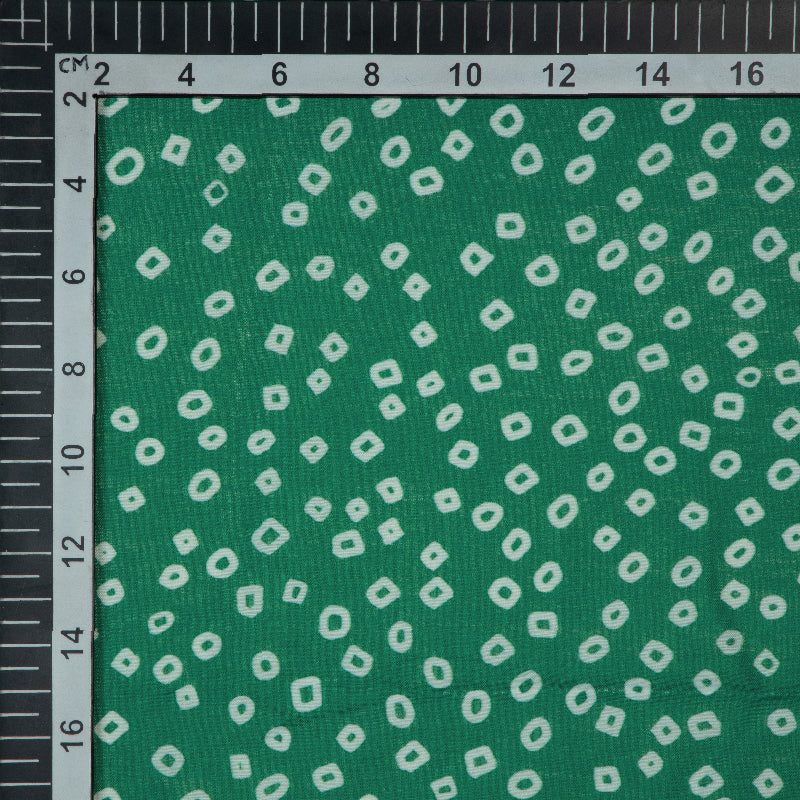 Bottle Green Bandhani Pattern Digital Print Muslin Fabric - Fabcurate