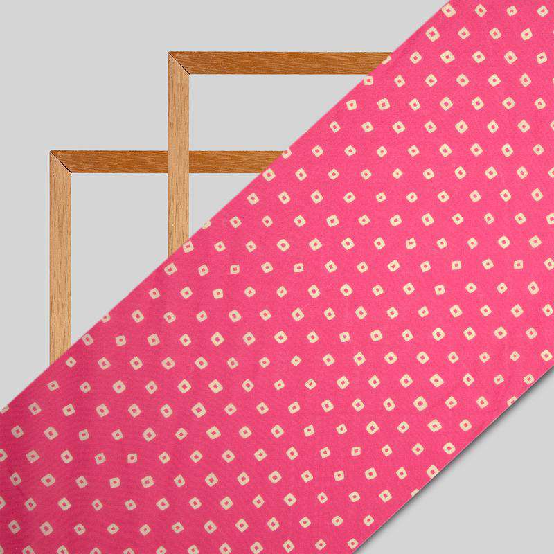 Pink Bandhani Pattern Digital Print Muslin Fabric - Fabcurate