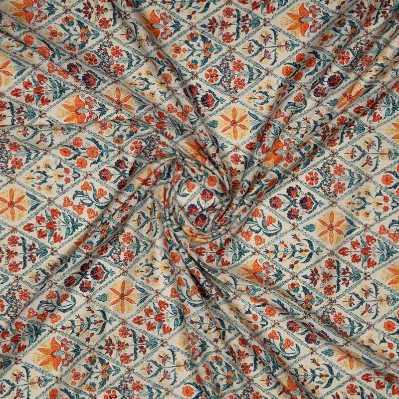 Pastel Orange Ethnic Digital Print Muslin Fabric - Fabcurate