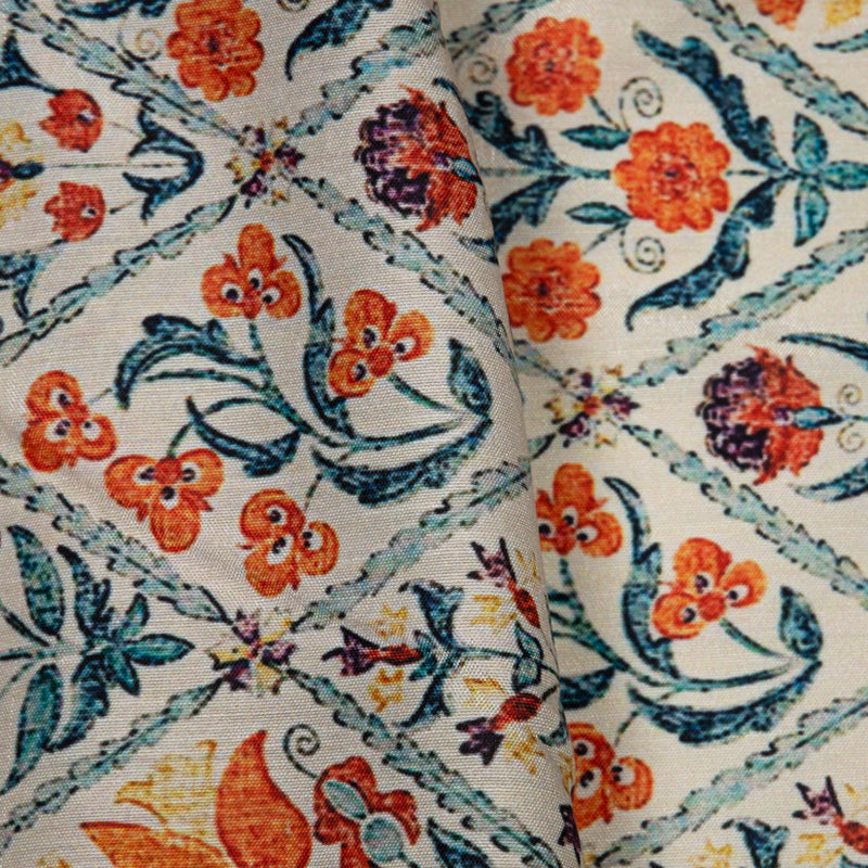 Pastel Orange Ethnic Digital Print Muslin Fabric - Fabcurate