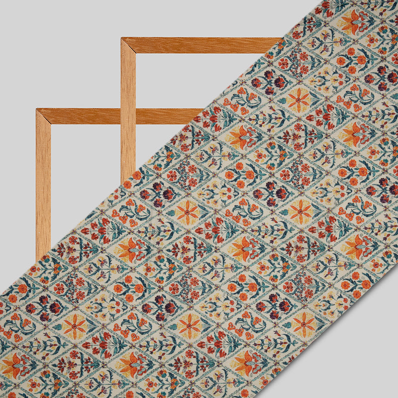 Pastel Orange Ethnic Digital Print Muslin Fabric - Fabcurate