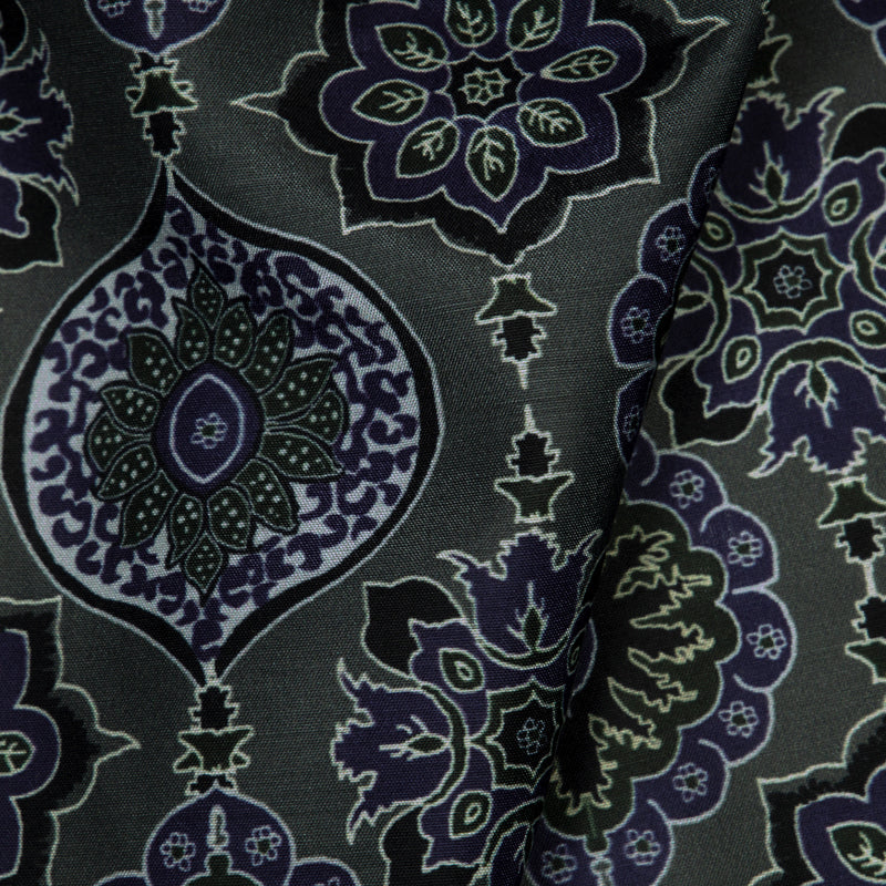 Dark Grey Ethnic Digital Print Muslin Fabric - Fabcurate