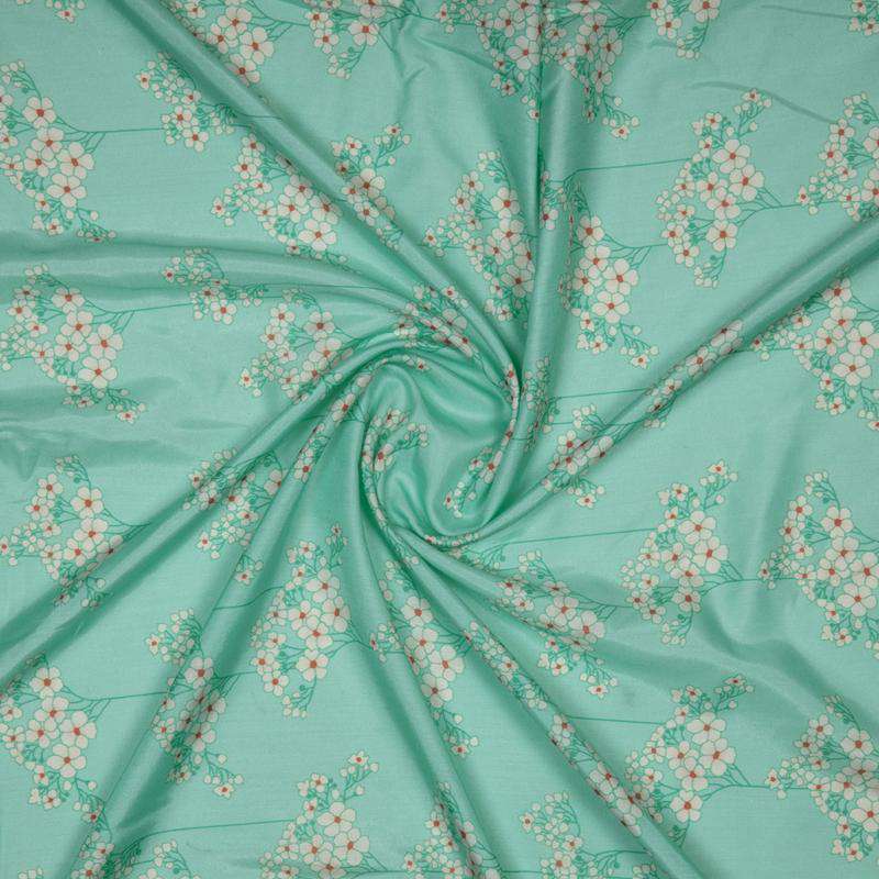 Teal Floral Digital Print Muslin Fabric - Fabcurate