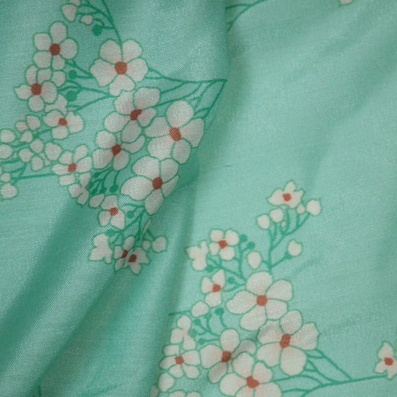 Teal Floral Digital Print Muslin Fabric - Fabcurate
