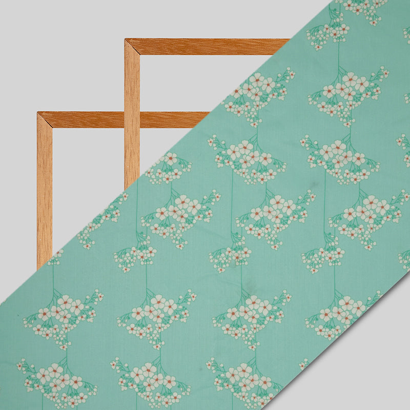 Teal Floral Digital Print Muslin Fabric - Fabcurate