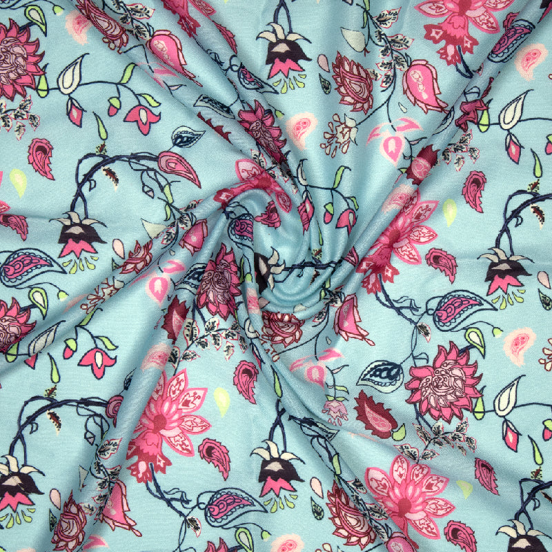 Pink Floral Digital Print Muslin Fabric - Fabcurate