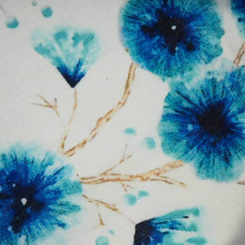 Royal Blue Floral Digital Print Muslin Fabric - Fabcurate
