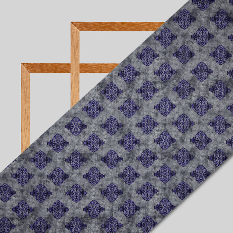 Purple And Grey Ethnic Digital Print Muslin Fabric - Fabcurate