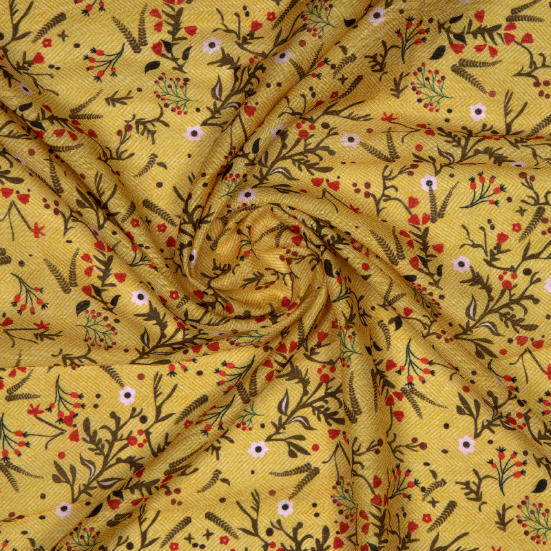 Yellow Floral Digital Print Muslin Fabric - Fabcurate